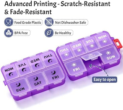 Foldable Portable 7 Day Pill Organizer 2 Times a Day, AM PM Weekly Pill Box