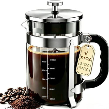 QUQIYSO French Press 51oz,Large French Press Thickened Glass Coffee Press