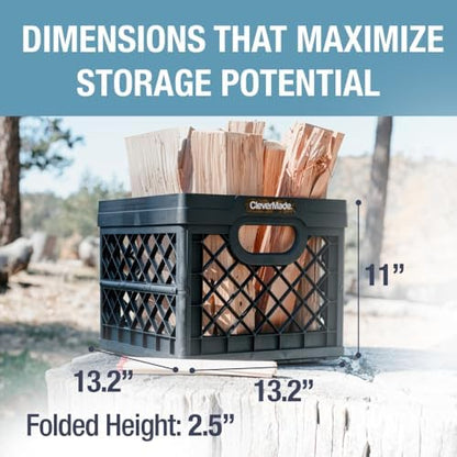 CleverMade Collapsible Milk Crates For Storage, 25L 1 Pack, 50 lb, Obsidian