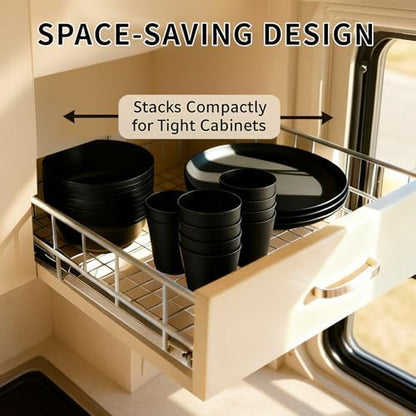 56 Piece Plates and Bowls Sets for 8, Kitchen Dinnerware Sets, Plastic