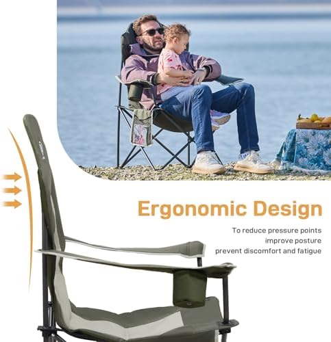 EVER ADVANCED Camping Chairs, Lawn Chairs Outdoor Sports Chairs, Folding Chair 2 Pack Camping Chairs for Adults, Supports 400lbs, Green