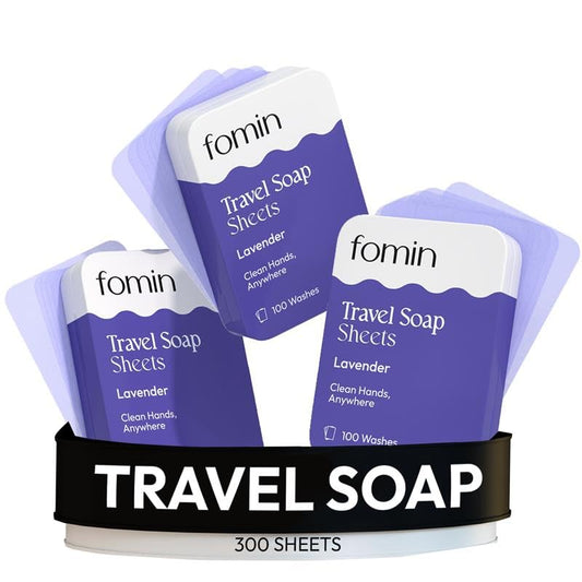 FOMIN - Antibacterial Paper Soap Sheets Tin for Traveling - (300 Sheets) Lavender - Portable Travel Hand Soap Sheets, Dissolvable Mini Camping Hand Soap for Hand Washing