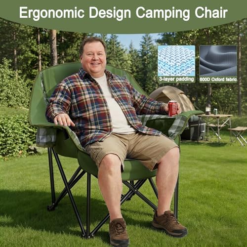 Youtanic Oversized Large Padded Camping Chair, 400 lbs Foldable Lawn Chair
