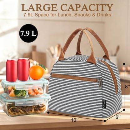 FlowFly Insulated Lunch Cooler Bag - Tote Bag Organizer for Women/Men, White&Black Stripe