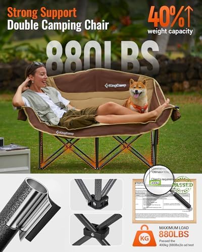KingCamp Double Camping Chair, Oversized 880lbs Heavy Duty Loveseat XL