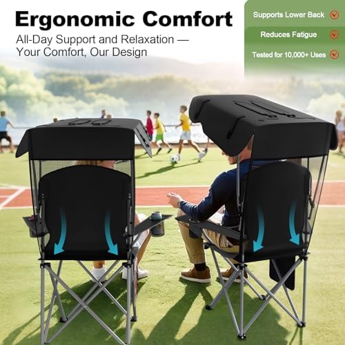 VTOY Portable Folding Camping Chair with Canopy, Outdoor Sun Shade Chair