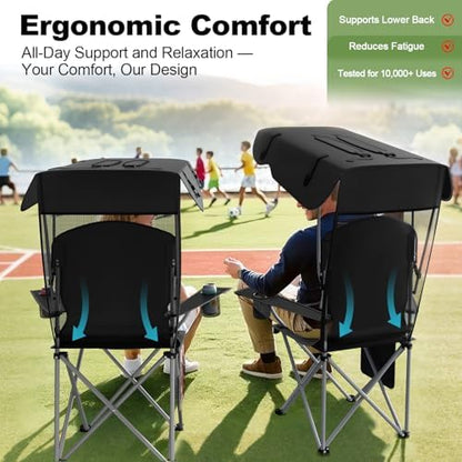 VTOY Portable Folding Camping Chair with Canopy, Outdoor Sun Shade Chair