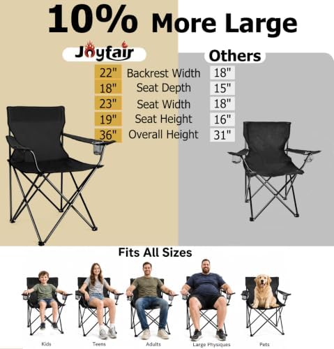 Joyfair Camping Chairs for Lawn & Beach, Large for Adults, Black