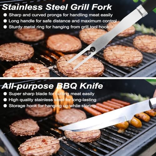 POLIGO 22PCS Heavy Duty BBQ Grill Accessories Set, Non-Slip Grill Tools for Outdoor Grill Set Stainless Steel Grill Utensils Set, Deluxe Grilling Tools Set in Aluminum Case Ideal Gifts for Men Black