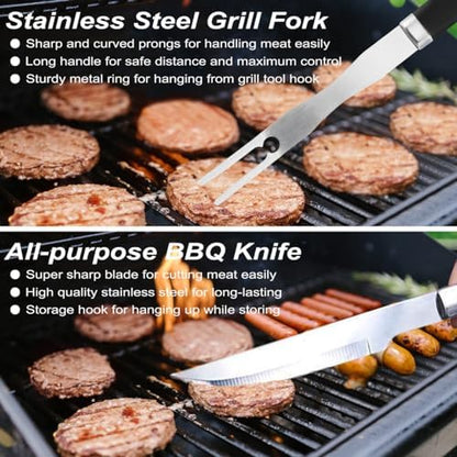 POLIGO 22PCS Heavy Duty BBQ Grill Accessories Set, Non-Slip Grill Tools for Outdoor Grill Set Stainless Steel Grill Utensils Set, Deluxe Grilling Tools Set in Aluminum Case Ideal Gifts for Men Black