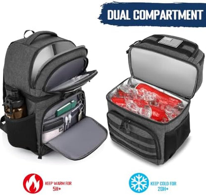 MOZETO Lunch Backpack for Men, Tactical Inspired Double Deck Cooler Backpack Insulated Leakproof RFID Lunchbox for Work (Dark Gray)