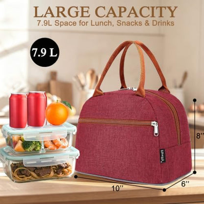 FlowFly Insulated Lunch Cooler Bag - Tote Bag Organizer for Women/Men, Red