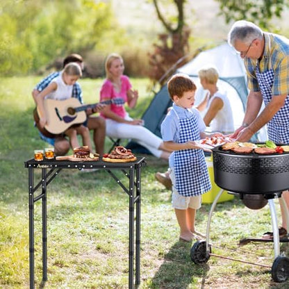 Anbte Folding Grill Table, Aluminum Camping Table Adjustable Height Max 27.5" Picnic Table Outdoor Table, Lightweight, Portable Handle for Travel Cooking BBQ Picnic, 22.8" x 16", Black