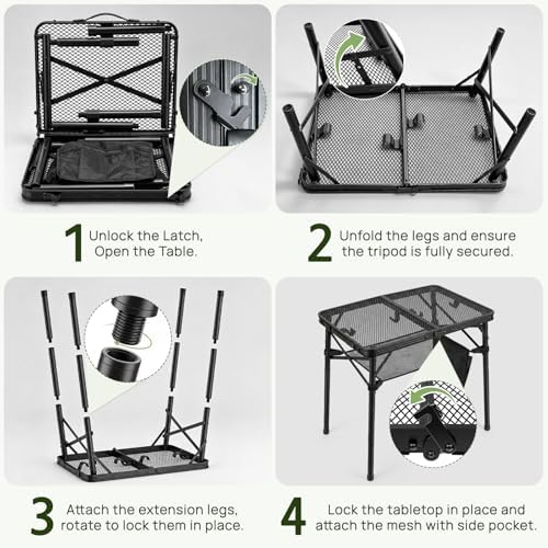 Folding Grill Table, 24 x 16 in Portable Camping Table for Picnic