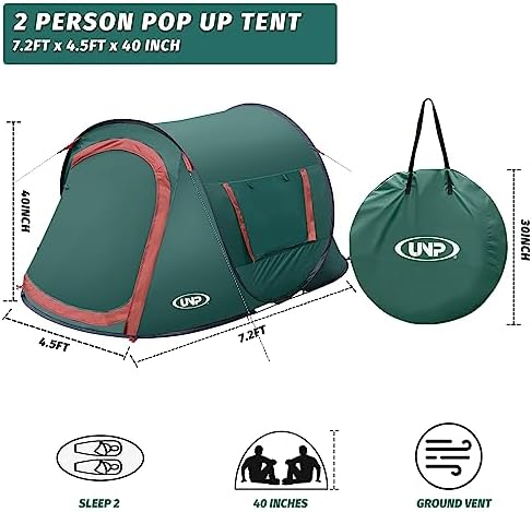 Pop-up Tent,2 Person Camping Tent,Instant Portable Beach Tent,Easy Pop Up Shade Tents 2 Doors for Camping Hiking & Traveling with Carrying Bag