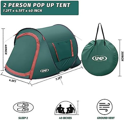 Pop-up Tent,2 Person Camping Tent,Instant Portable Beach Tent,Easy Pop Up Shade Tents 2 Doors for Camping Hiking & Traveling with Carrying Bag