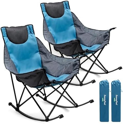 SUNNYFEEL Oversized Folding Rocking Camping Chair 2 Pack, 500lbs Blue