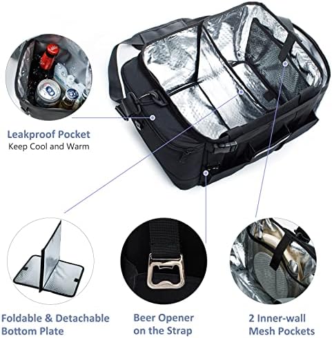 FREECOLSH Black Waterproof Caddy, 16" x 11" x 11", with Detachable Strap and Shoulder Pad for Carrying Utensils and Camping Supplies
