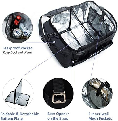 FREECOLSH Black Waterproof Caddy, 16" x 11" x 11", with Detachable Strap and Shoulder Pad for Carrying Utensils and Camping Supplies