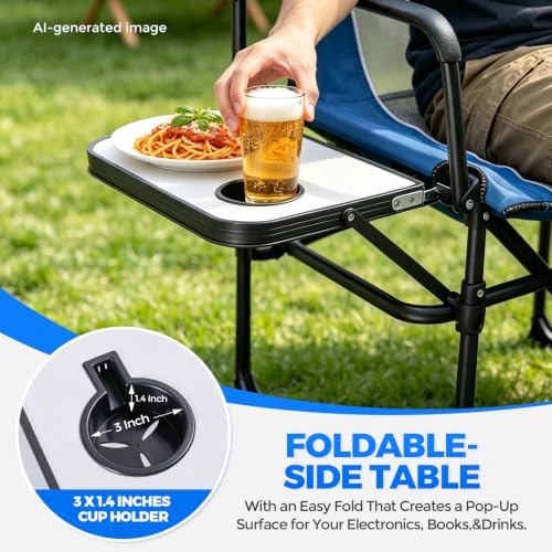 2 Pack Camping Chairs with Side Table & Cup Holder 400 lbs