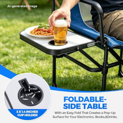 2 Pack Camping Chairs with Side Table & Cup Holder 400 lbs