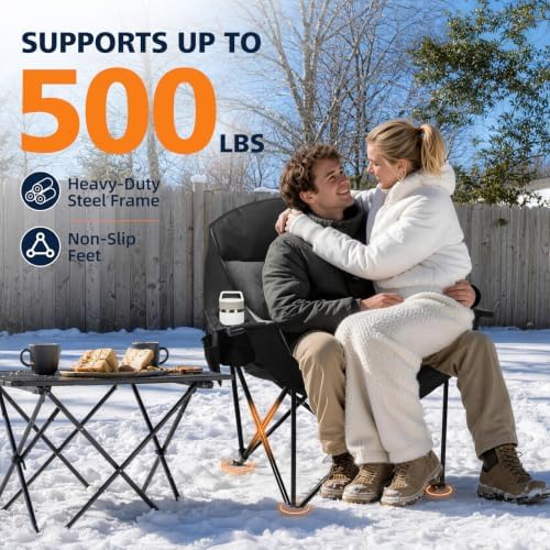 Heated Camping Chair - Oversized Outdoor Folding Chair for Adults