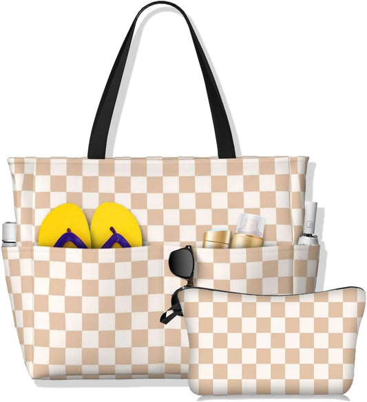 Waterproof Beach Tote Pool Bags for Women Ladies Extra Large Gym Tote Bag for Weekender Travel with Small Pouch