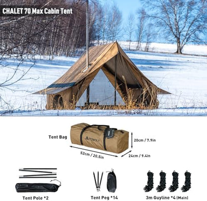 POMOLY Camping Hot Tent Cabin Tent, Chalet 70 Series Portable Wall Tents with Stove Jack and Two Poles for 2-3 Person Hiking, Backpacking