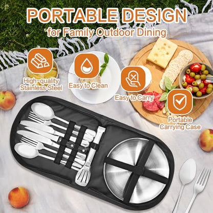 Camping Utensils, Camping Essentials 2-4 Person 11pcs/21PCS with Spoons Plates Forks Knives Travel Utensils with Case, Accessories Set for Grill Outdoor Car Picnic Essentials
