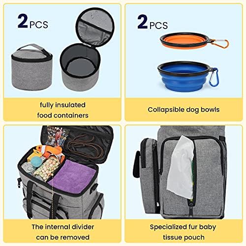 Modoker Dog Travel Organizer with 2 Collapsible Bowls for Supplies & Accessories, Airline Approved Dog Tote Pet Travel Bag with 2 Travel Food Container