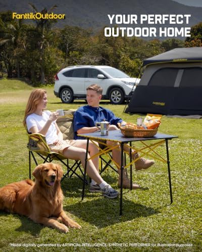 FanttikOutdoor Zeta L11 Duo Pro Double Camping Chair, 2 Person Portable Folding Couch, Up to 600 lbs, High Strength Loveseat with Cup Holder & Carry Bag for Travel, Patio, Games, BBQ, Backyard, Khaki