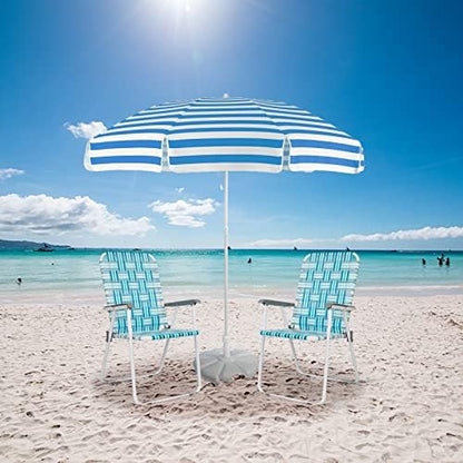 VINGLI Patio Lawn Webbed Folding Chairs Set of 2, Outdoor Beach Chair Portable Dining Chair for Outdoor Yard, Garden (White & Blue, Classic)