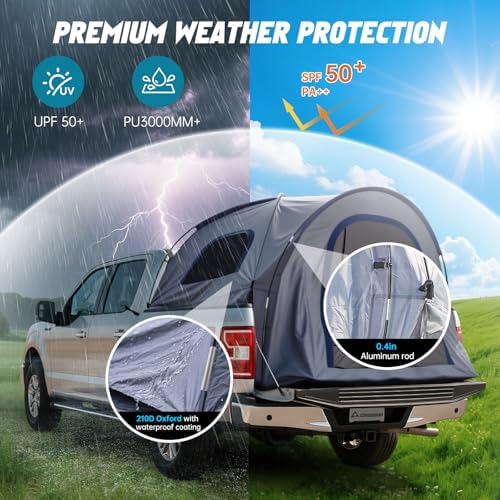 Pickup Truck Tent with Awning Shade & Rainfly for Water Protection