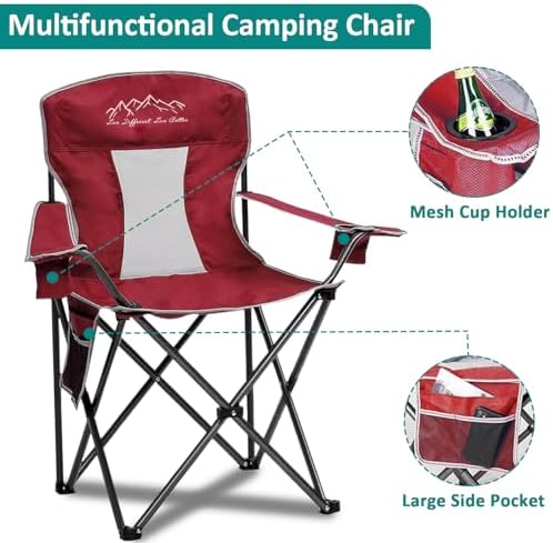 Camping Chairs Outdoor Portable Folding Chair with Mesh Back, Crimson