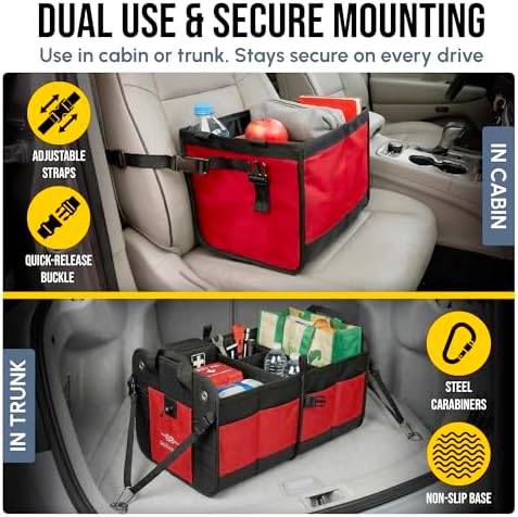 Extra Large Modular Car Trunk Organizer System, Red