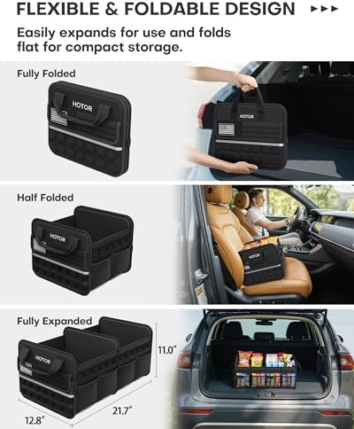 HOTOR Tactical Trunk Organizer - Car Storage with Front MOLLE Pockets