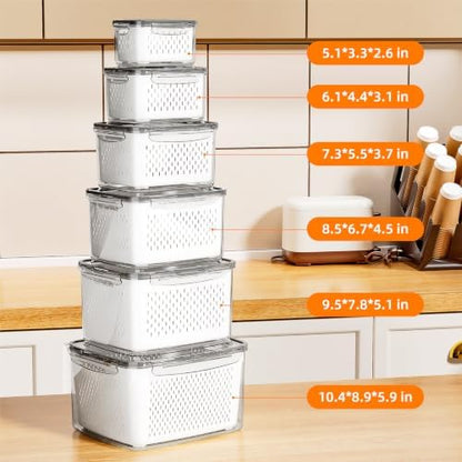 JOYZAN Fruit Storage Containers for Fridge with Airtight Lids 6 Pack