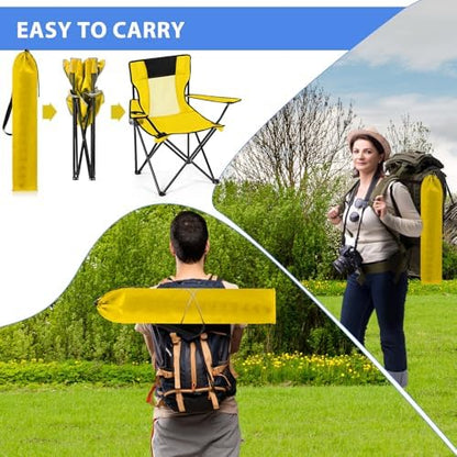 Shellwei 2 PCS Folding Camping Chair with Cupholder and Carry Bag Regular Size Colorful Breathable Portable Lightweight Lawn Chair with Side Pocket for Fishing Hiking Beach Outdoor Activity