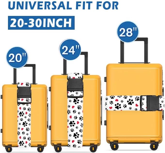 Luggage Straps for Suitcases Travel Belt Accessories, Cute Suitcase Strap, Adjustable Luggage Belt Strap, Heavy Duty with Quick-Release Buckle Luggage Strap Cute Dog Paws