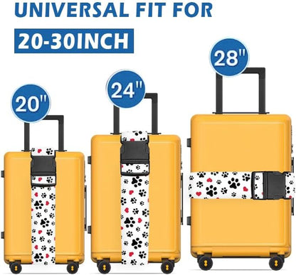 Luggage Straps for Suitcases Travel Belt Accessories, Cute Suitcase Strap, Adjustable Luggage Belt Strap, Heavy Duty with Quick-Release Buckle Luggage Strap Cute Dog Paws