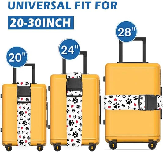 Luggage Straps for Suitcases Travel Belt Accessories, Cute Suitcase Strap, Adjustable Luggage Belt Strap, Heavy Duty with Quick-Release Buckle Luggage Strap Cute Dog Paws