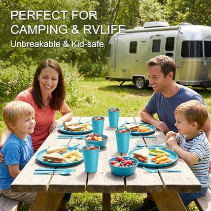 56 Piece Plates and Bowls Sets for 8, Unbreakable Dinnerware Sets