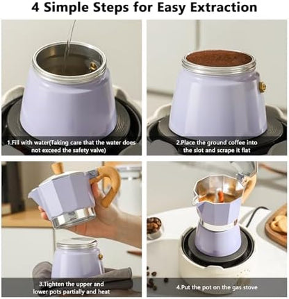 Bincoo Cute Espresso Maker Stovetop - Small Moka Pot 2 Espresso Cups/120ML,Espresso Pot Italian Coffee Maker for Home Camping Cafe Office (Purple)