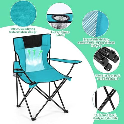 Shellwei 2 PCS Folding Camping Chair with Cupholder and Carry Bag Regular Size Colorful Breathable Portable Lightweight Lawn Chair with Side Pocket for Fishing Hiking Beach Outdoor Activity