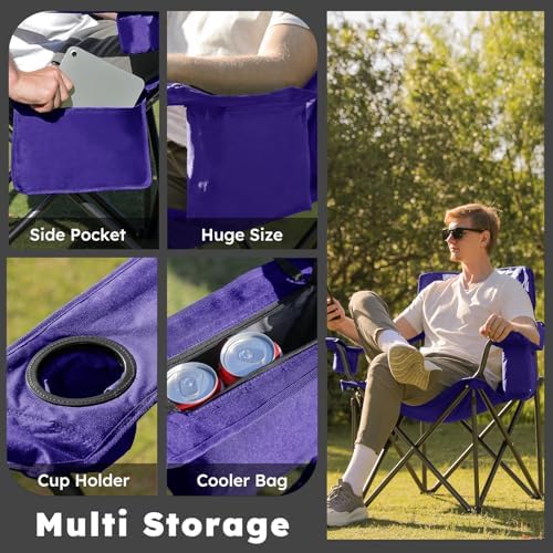 Colegence Oversized Folding Camping Chair for Adults, 450 lb, Deep Purple
