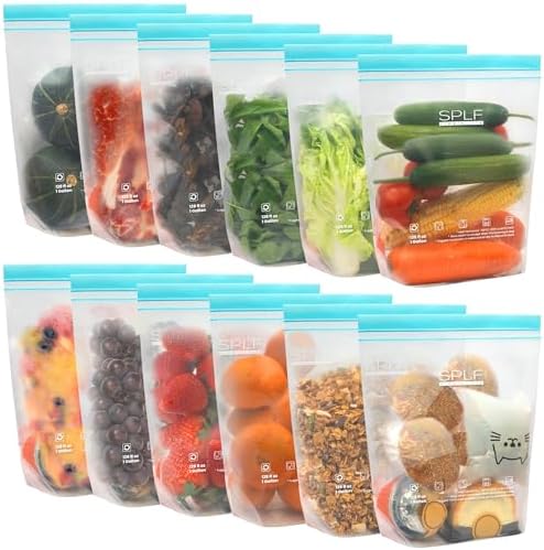 SPLF 12 Pack Reusable Gallon Freezer Bags Dishwasher Microwave Safe