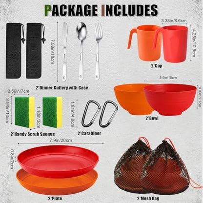 Scout Camping Mess Kit for Person Boy Scout Dishes Set Girl Scout Mess Kit with Mesh Bag Reusable Light Weight Eating Utensils Plastic Camping Cutlery Set for Travel Camp