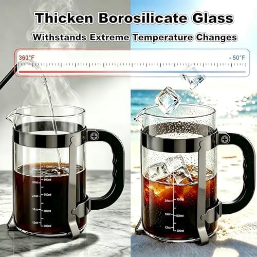 QUQIYSO French Press 51oz,Large French Press Thickened Glass Coffee Press