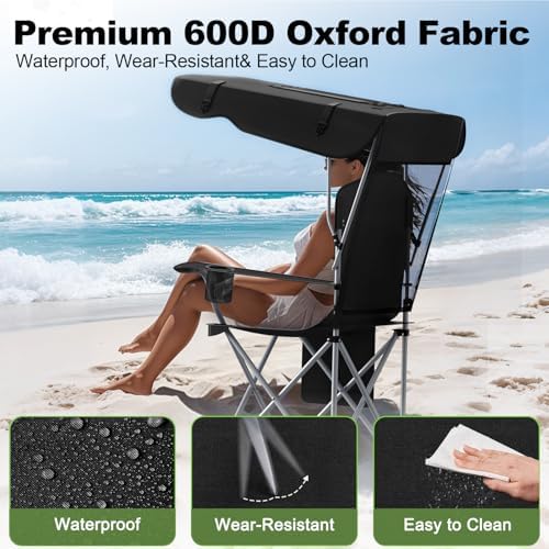 VTOY Portable Folding Camping Chair with Canopy, Outdoor Sun Shade Chair