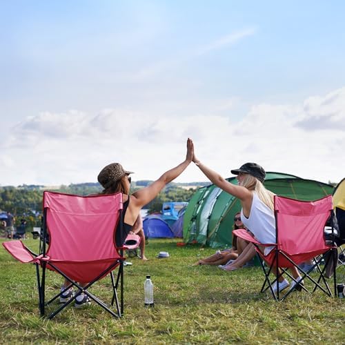 2 Pack Portable Camping Chairs Folding Lawn Chair Outdoor Lightweight Beach Chair with Cup Holder & Carry Bag for Outside Sports, Fishing, Hiking, Travel, Picnic, Backyard (Pink, Medium)
